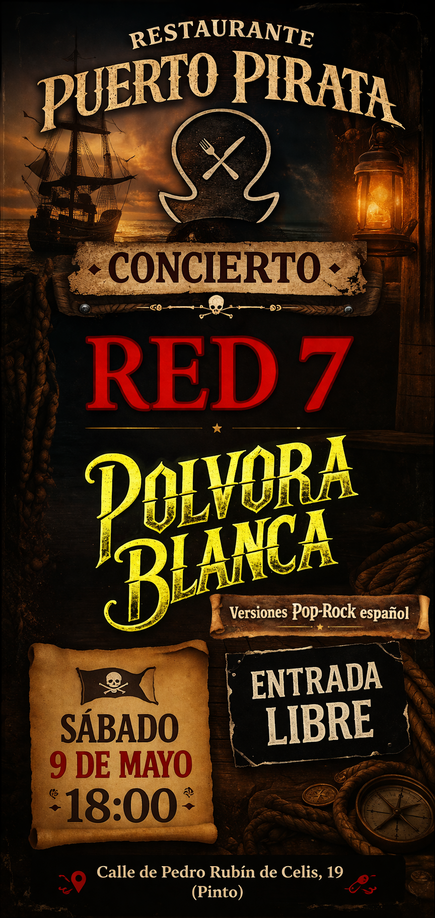 Cartel Concierto en Restaurante Puerto Pirata (Pinto)